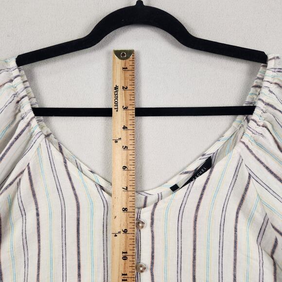 Zac & Rachel Linen Blend Peasant Blouse Women ‘s SZ L Cream Multicolor Striped - Picture 10 of 14